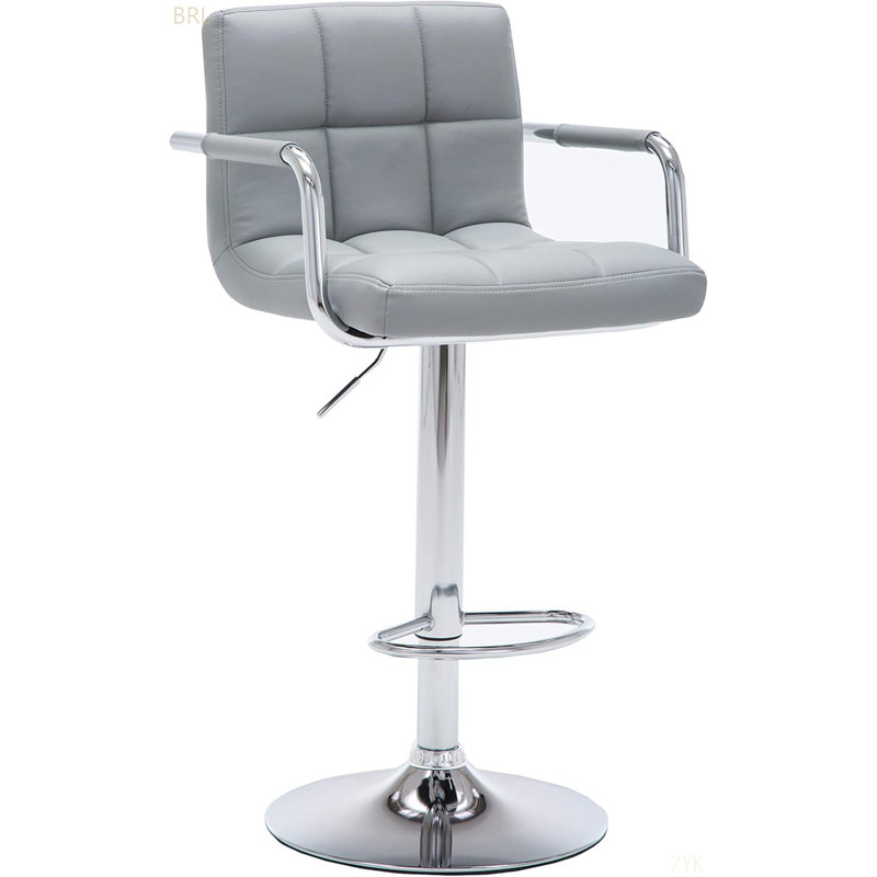 Contemporary Adjustable Swivel Arm Bar Stool with Cushion, Gray