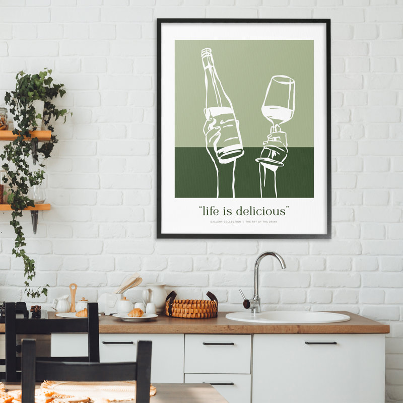 Giclée encadrée «Green Life Is Delicious», design par lettré et doublé, Giclée encadrée noir minuit, H 30 po x l 24 po