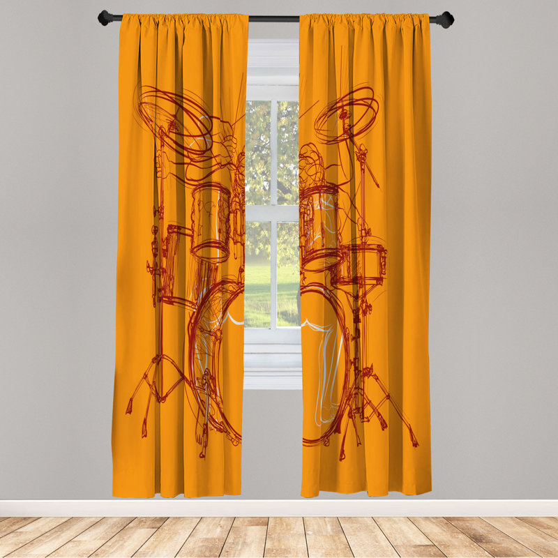 Microfiber Floral Semi-Sheer Rod Pocket Curtain Panels, 28" W x 63" L, Dark Orange/Red