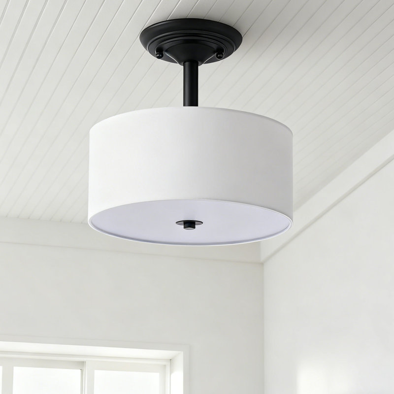 Plafonnier semi-encastré en tissu 13 po, Noir mat