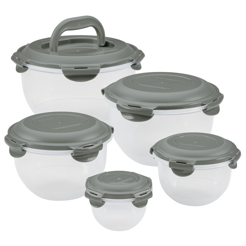 Leak-Proof Nestable Round 5 Container Food Storage Set, Gray/Clear