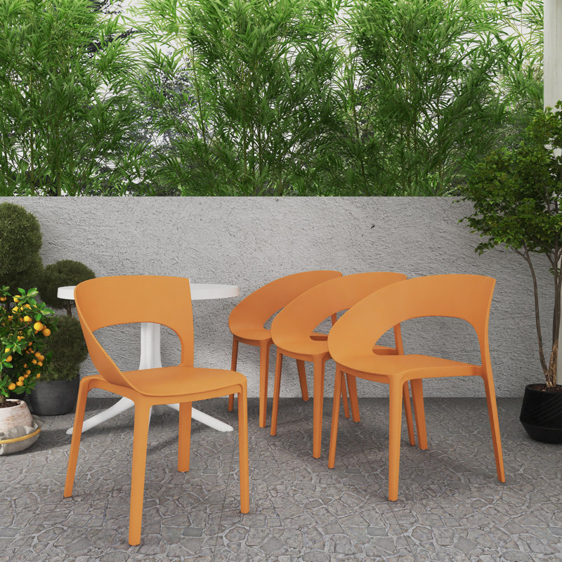 Chaise d'appoint simple en polypropylène, conception monobloc pour l'intérieur et l'extérieur (ensemble de 4), Orange