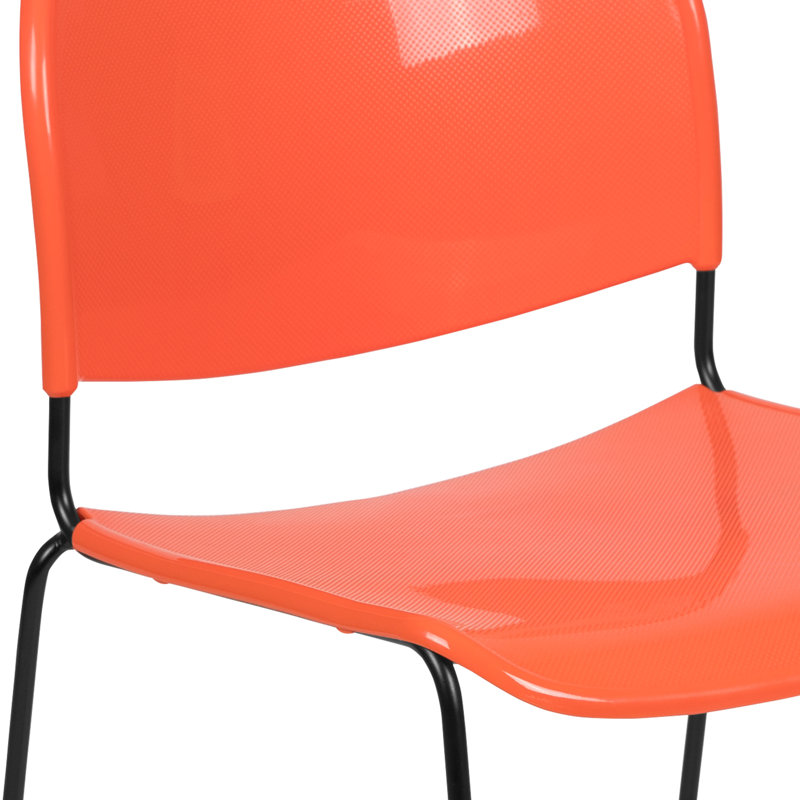 Gaea 880 lb. Capacity Ultra-Compact Stack Chair with Metal Frame, Black, Orange