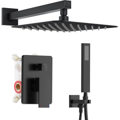 Alesco Luxury Shower System With High-Pressure Rainfall Showerhead And Handheld Spray Combo, Solid Brass Construction With Brushed Finish, Includes Valve And Trim Kit