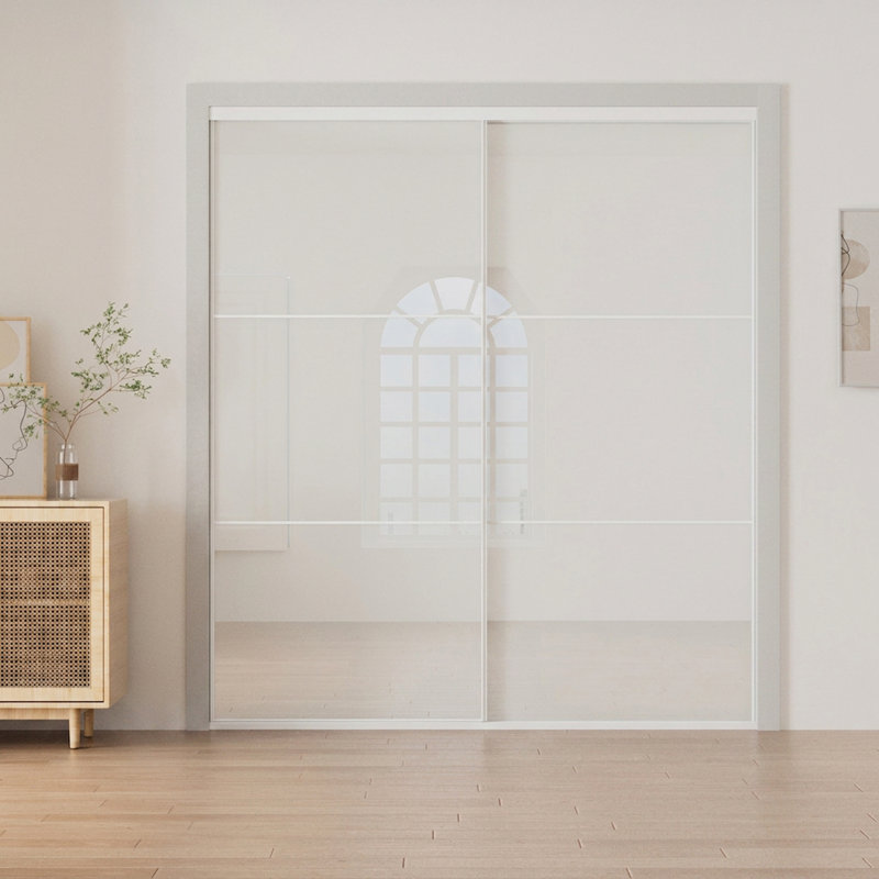 Porte coulissante à panneau en verre blanc avec cadre blanc, 60 po x 84 po, Blanc