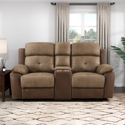 Causeuse inclinable en microfibre transitionnelle de 73 po avec console de rangement centrale Exzavion