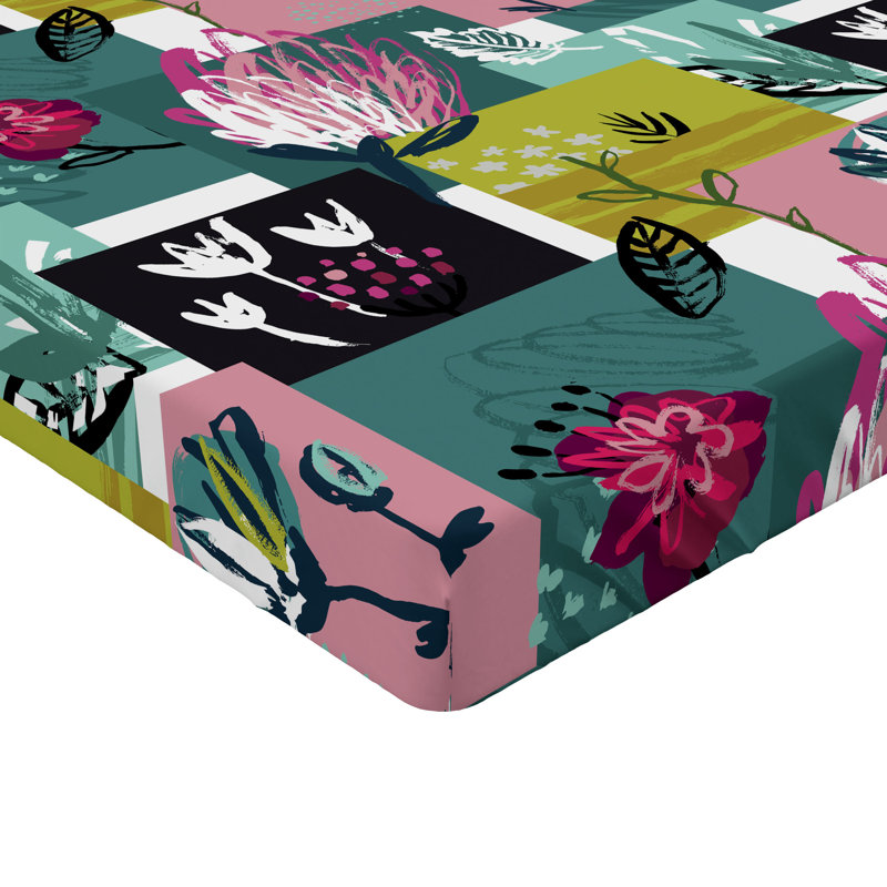 Drap-housse rustique Ambesonne, Jaune, vert, rose pastel / floral, Full Fitted Sheet