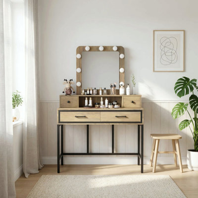 39.37" Vanity Desk With 3-Color Lighted Mirror - Makeup Table With 4 Drawers