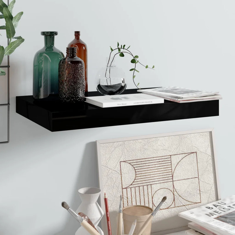 Artamas Floating Shelf, 3.8cm H x 23cm W x 40cm D, High Gloss Black
