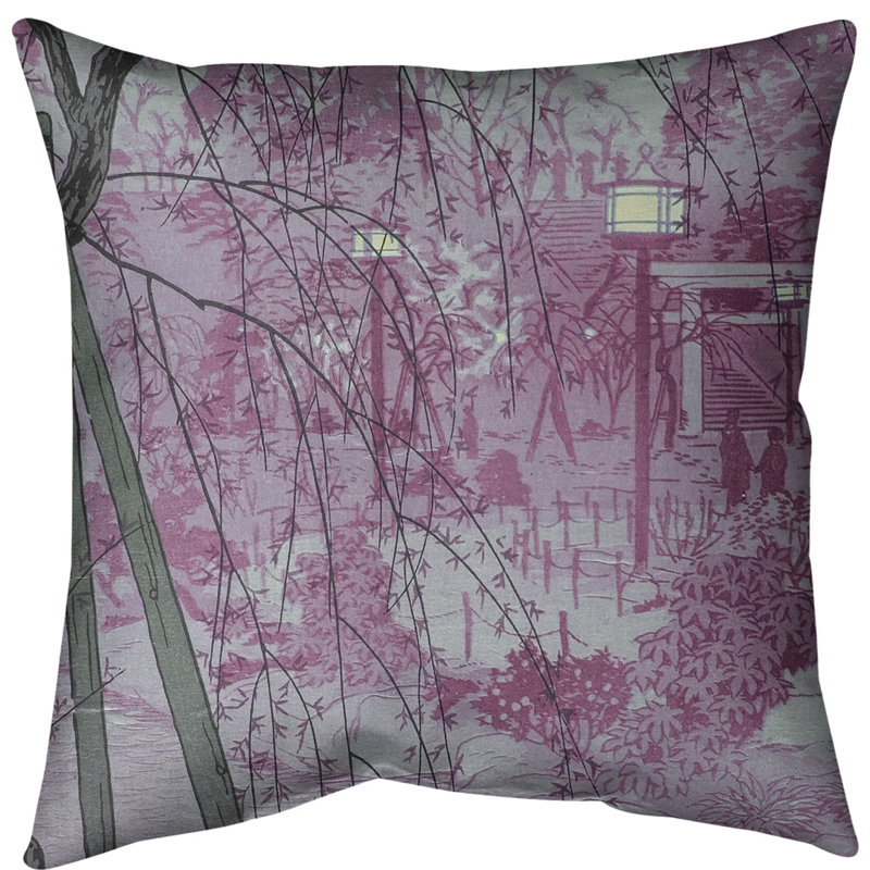 Coussin décoratif misty soirée à shinobazu étang, 20 po x 20 po, Rose, Duvet synthétique