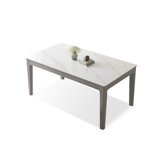 White+Grey Rectangular Stone+Solid Wood Dining Table