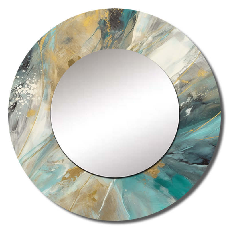 Sharil Golden Hour In Turquoise Waves IV - miroir abstrait, miroir mural rond unique moderne, impression sur métal