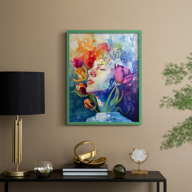 Impression encadrée FLORAL Series DCCDX - Bois massif, Vert, H 30 po x l 24 po