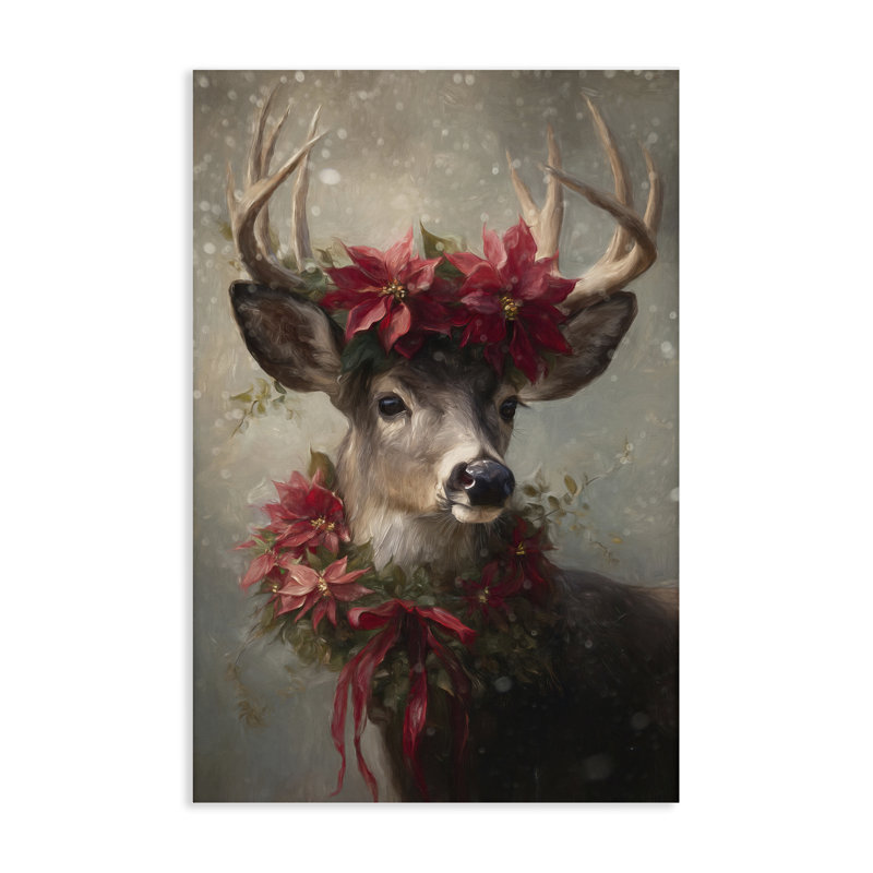 Toile de cerf de Noël poinsettia, design par Tina LeCour, H 30 po x l 20 po