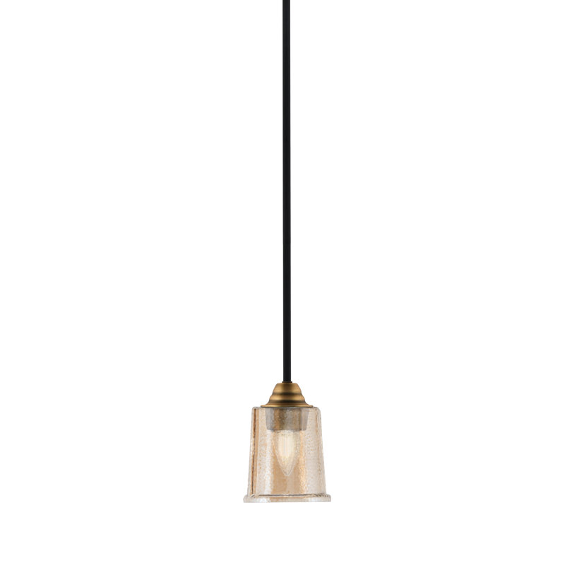 Ahern Mini Pendant, Matte Black & Brass Finish, 5.25" Amber Bubble Glass, Amber/Matte Black; Brass