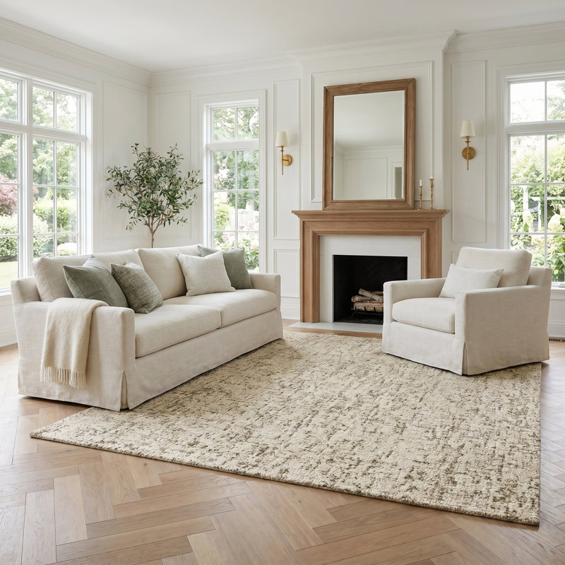 Tapis d'intérieur Sorelle Transitional Abstract en laine tuftée à la main, Vert sauge, 5'9" x 8'9"