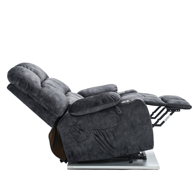 Big Man Recliner in 26-inch Seat Width, Large Power Lift Chair with Heated Massage & Cup Holder, Gray Velvet