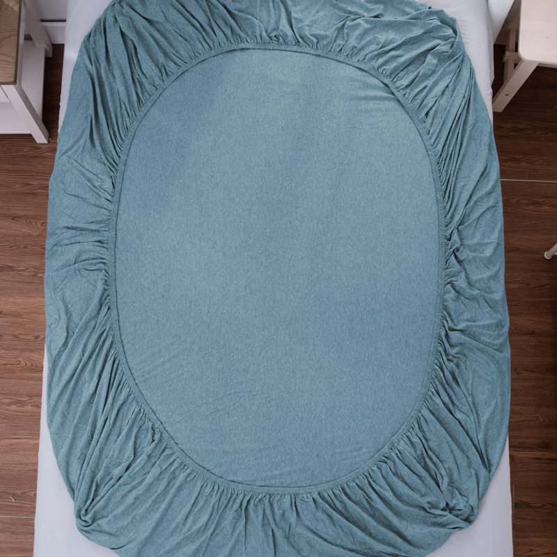 Jersey Knit Fitted Sheet, Washed Blue, Double (4'6)