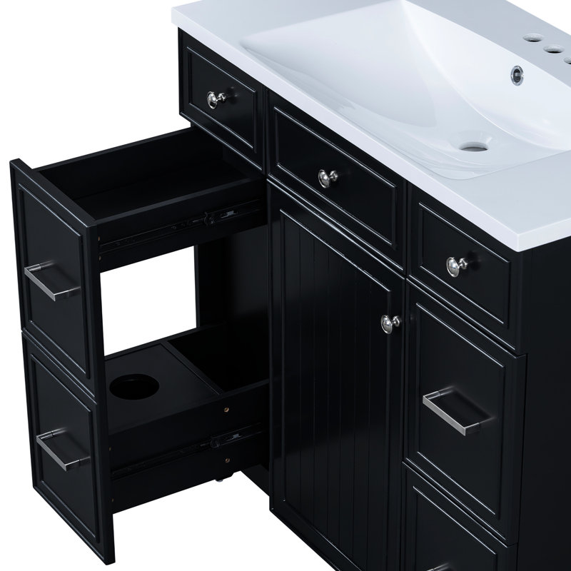 Meuble-lavabo 36 po, finition noire, meuble-lavabo généreux en bois massif et matériau, grande capacité