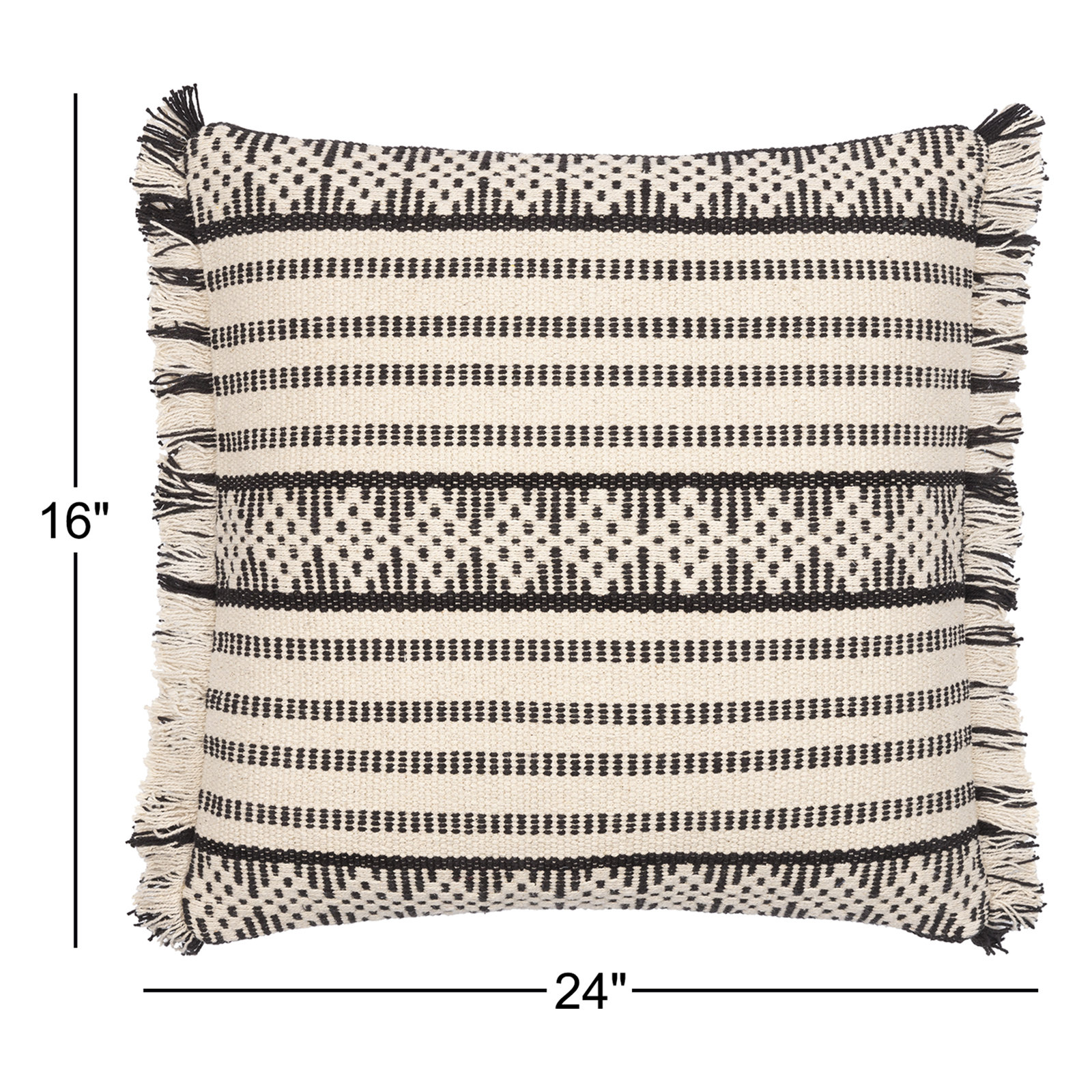 Joren Fringed Cotton Lumbar Throw Pillow, 16" x 24", Down