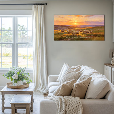 «The Lord Is My Shepherd», art mural sur toile, verset biblique, décoration murale chrétienne pour le salon, œuvre d'art religieuse sereine, toile tendue avec châssis, prête à être suspendue, 20 po x 40 po