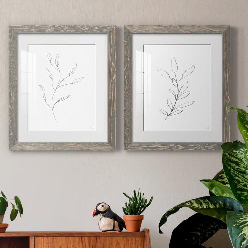«Botanical Gesture I», reproduction de dessin, Cadre en papier gris, Blanc, H 20 po x l 17 po x P 1 po
