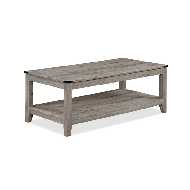 3-Piece Cocktail Set Wooden Table Top Rectangular Coffee Table and Two Matching Square End Tables, Brown/Grey