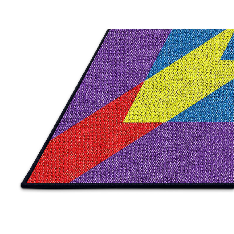 Tapis rouge/violet/jaune à motif, Rectangle 5 pi x 7 pi