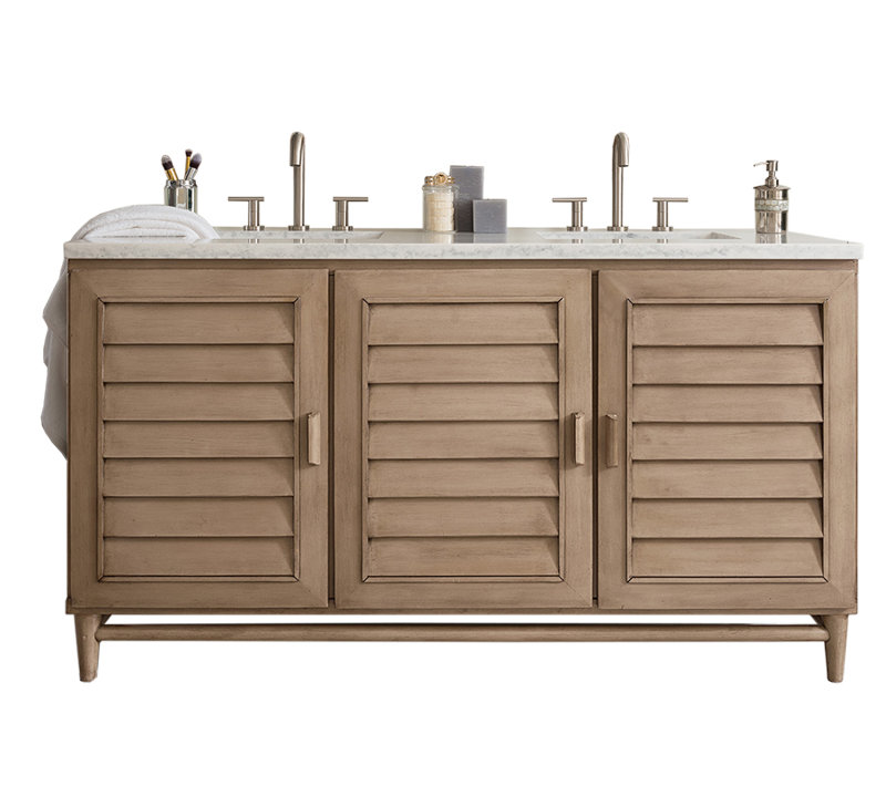 Portland 60'' W Double Vanity, Carrara White, Widespread