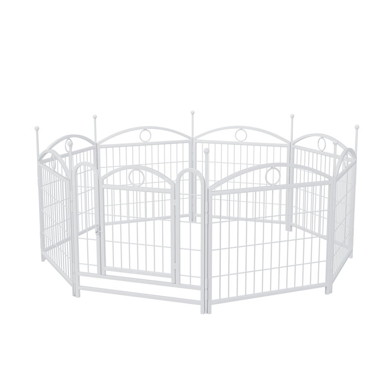 Foldable Metal Dog Play Pen with Door (Set of 8), White