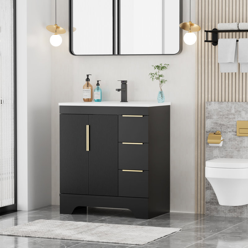 Ensemble de meuble-lavabo moderne simple 30 "avec comptoir en résine Skeen, robinet, assemblage requis Skeen, 30", Noir