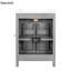 Meuble-lavabo de 24 pouces avec lavabo en céramique, conception luxueuse peu encombrante, portes à fermeture en douceur, tiroir rabattable, tablette ajustable en forme de U, porte à double couche, poignées en alliage d'aluminium noir, idéales pour