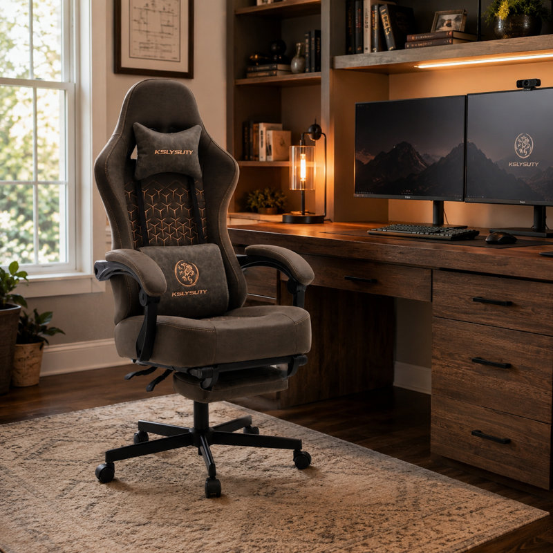 Fauteuil de jeu de course et de course réglable, inclinable et ergonomique en similicuir, Similicuir gris
