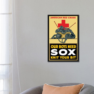 WWI Poster Of A Basket Of Yarn, Two Knitting Needles, And A Cross by John Parrot - Print