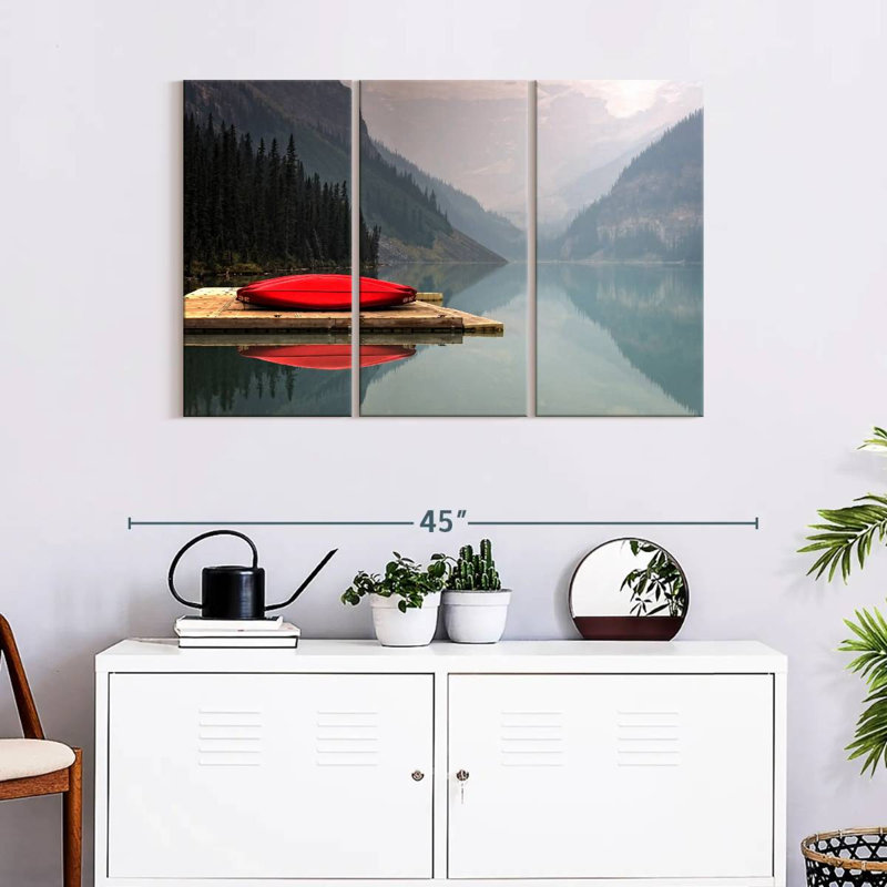 Mountain Lake Kayak Wall Art Multi Piece Canvas Print, H 24 po x l 38 po x P 1,25 po