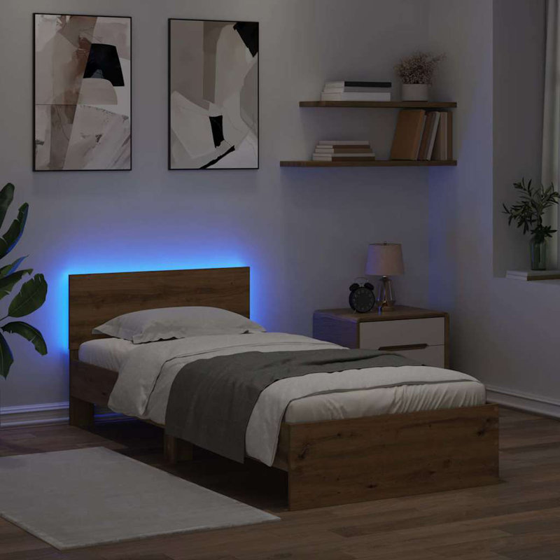  Bed Frame With Headboard Engineered Wood, Single (3'), Artisan Oak