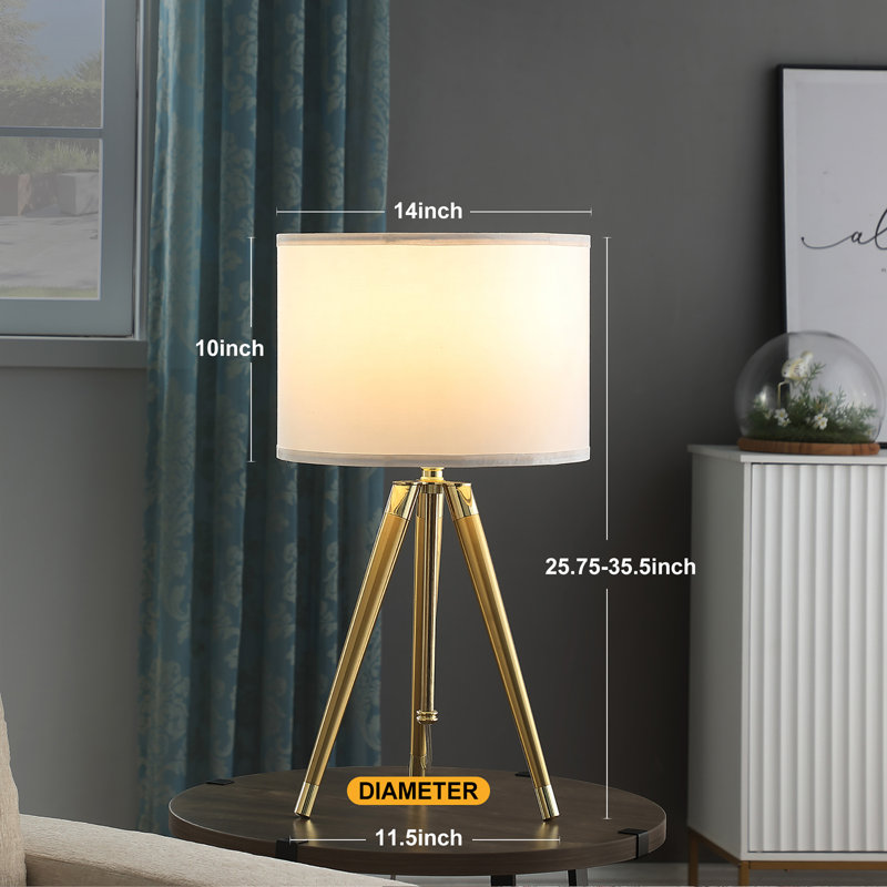Kera Table Lamp, White Drum Shade, Brass Gold Tripod Base 39 Inch