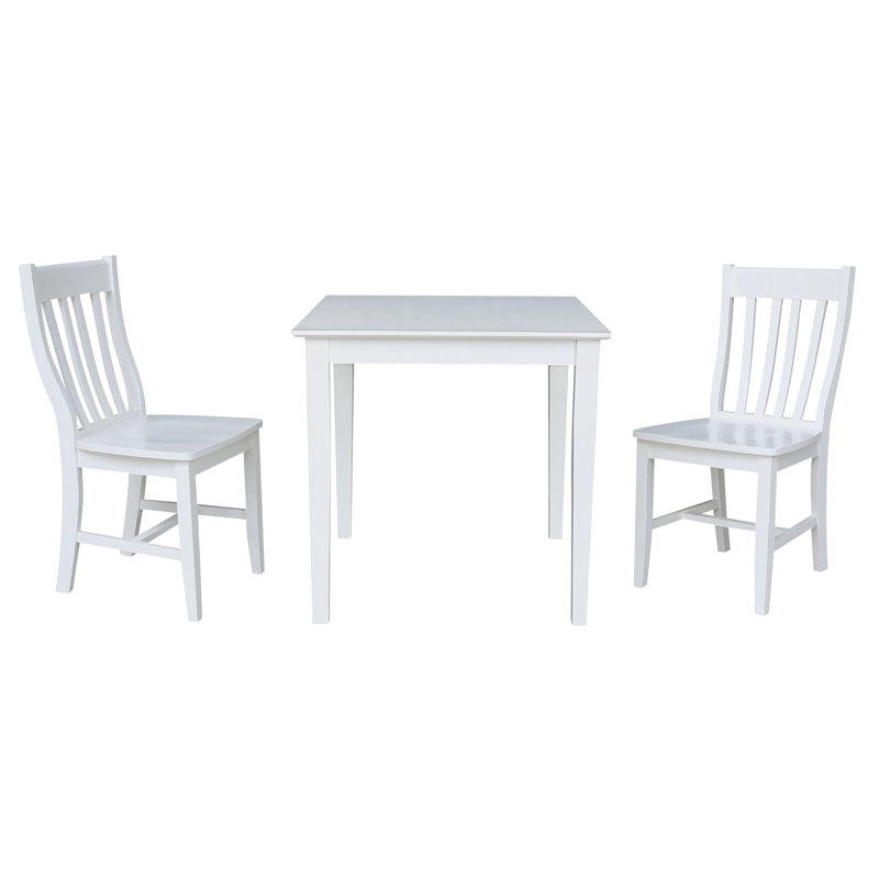 Ensemble de salle à manger en bois massif Dolline, Blanc, 3 pièces : 1 table, 2 chaises