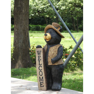 Bear Standing with Welcome Sign Statue