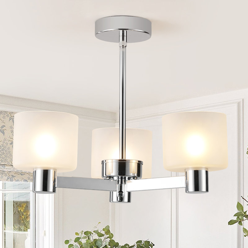 Glass Semi Flush Mount, Chrome, White, 3 Lights
