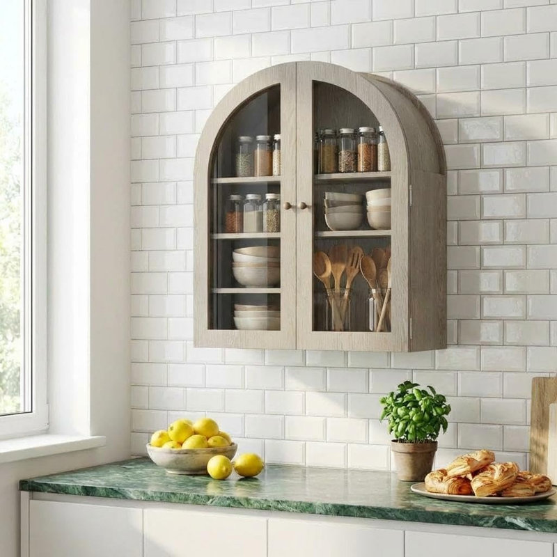 Solid Wood Oval Accent Cabinet, Grey