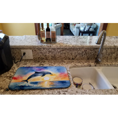 Dolphin Leaping at Sunrise Dish Drying Mat