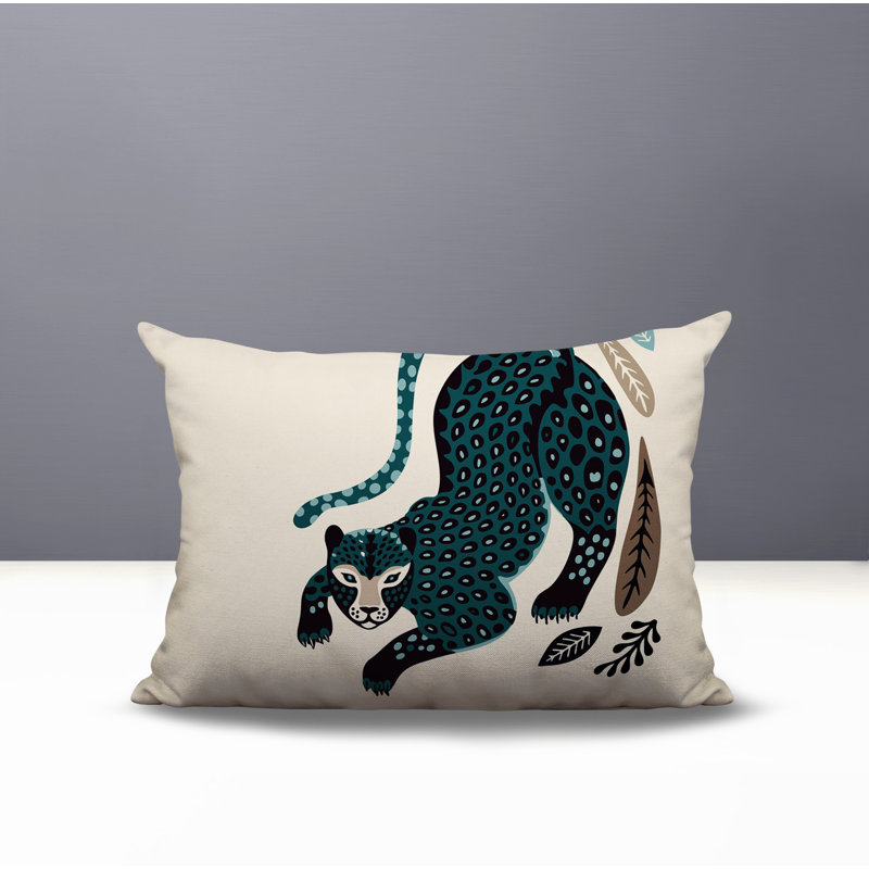 Coussin lombaire réversible intérieur / extérieur Gino Leopard, Rectangle H 14 po x l 20 po, Émeraude