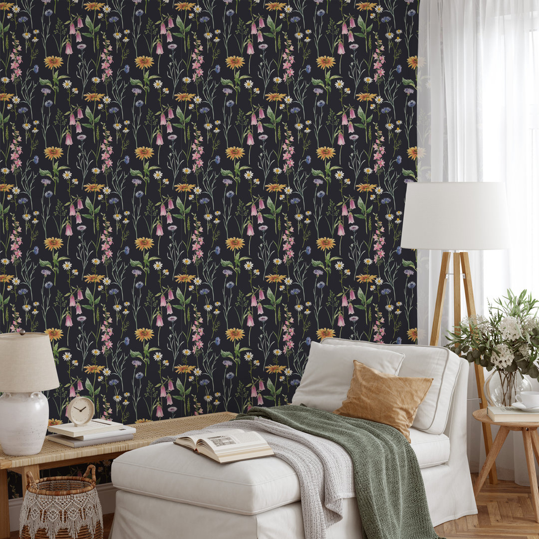 Wildflowers on Dark Background Removable Wallpaper Red Barrel Studio® 