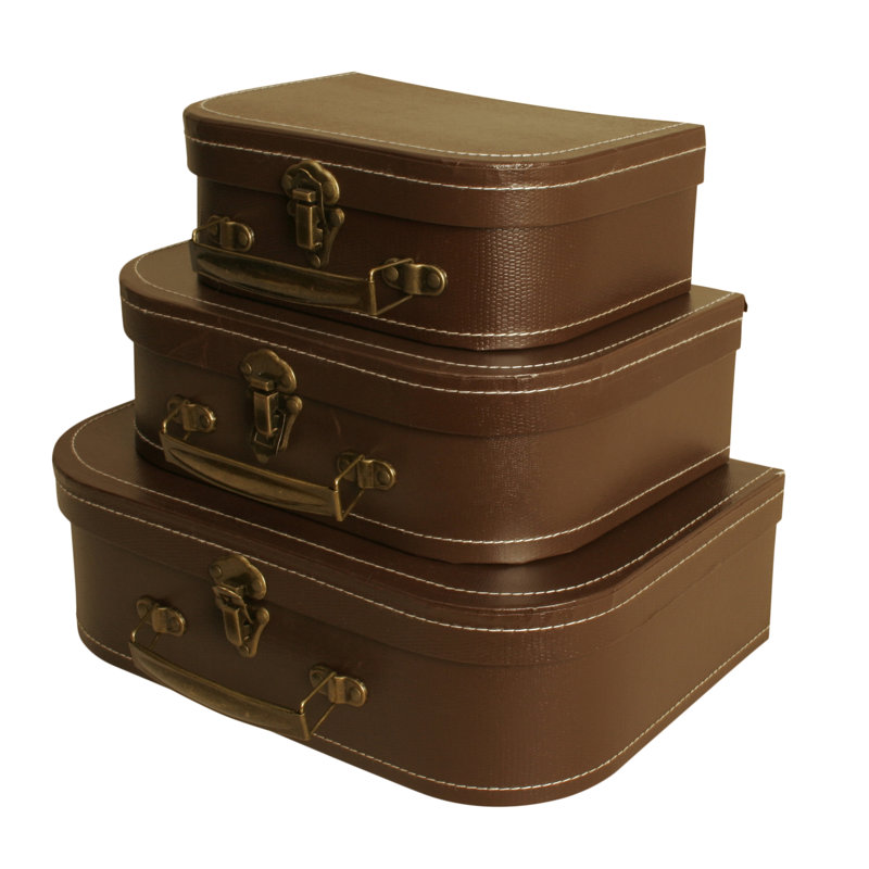 Set of 3 Paperboard Suitcases Decorative Storage Boxes, Brown