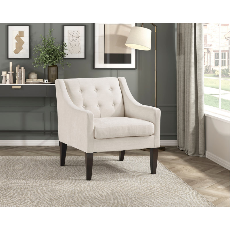 Chaise d'appoint en beige: contreplaqué, siège en mousse haute, dossier avec housse de coussin à fermeture à glissière, pieds bruns