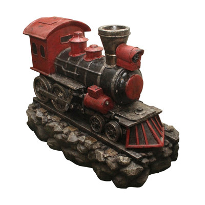 38" LED Red and Black Vintage Locomotive Train Outdoor Garden Water Fountain