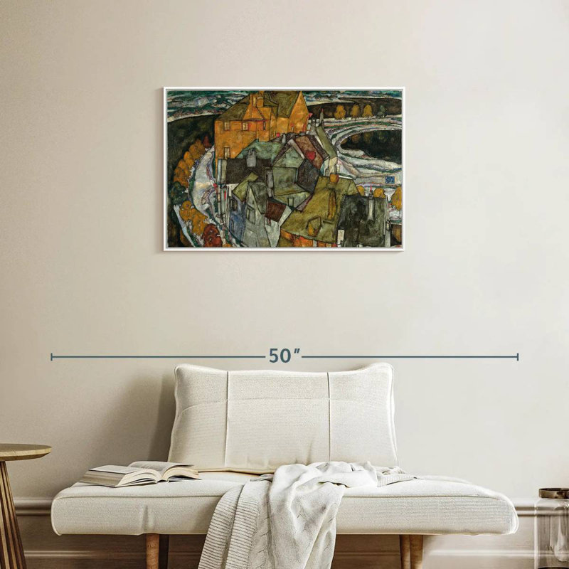 Croissant des maisons II, 31 po x 21 po, Cadre flottant blanc