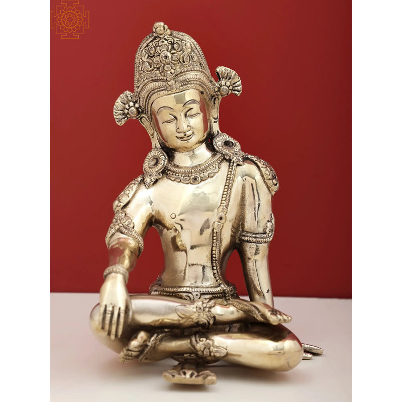 9" Brass Lord Indra Statue – Natural Brass Handcrafted Nepalese Buddhist Deity Figurine for Spiritual Home and Temple Décor