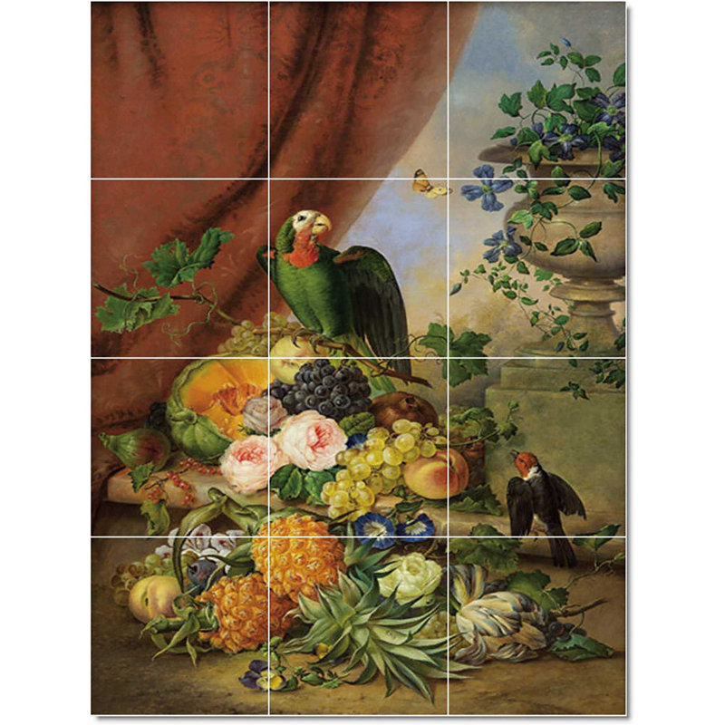 32" x 40" Ceramic Painting Decorative Mural Tile 8" x 8", Franz Xaver Petter Flower W22906